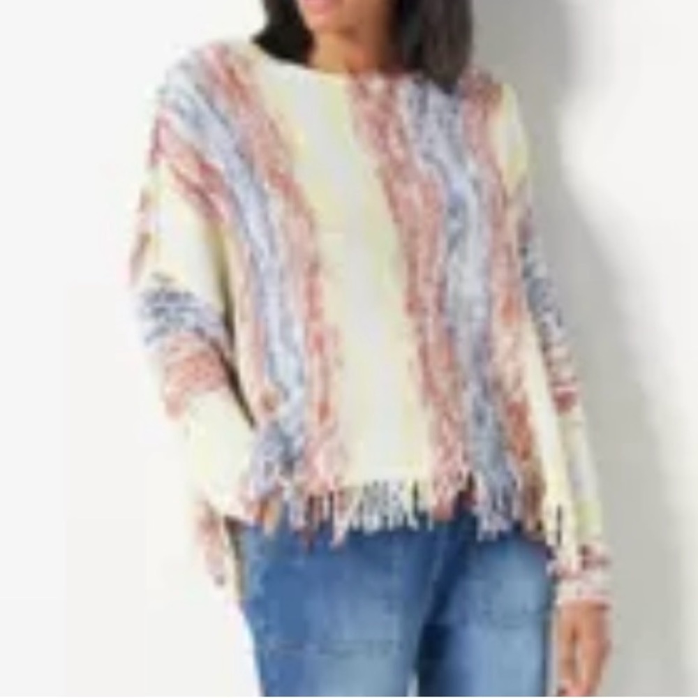 Laurie Felt Striped Fringe Sweater - Red, Blue, Cream, yellow